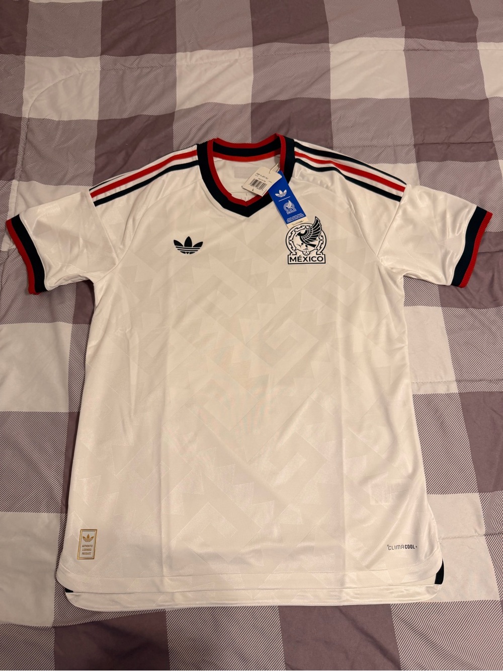 adidas White Mexico Football Jersey with Red & Navy Trim